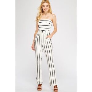 Striped Sleeveless Jumpsuit with Pockets